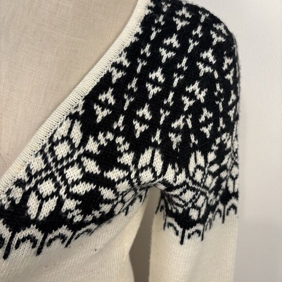 Boston Proper Womens M Black White Open Front Sweater Cardigan Fair Isle Nordic - Picture 2 of 10